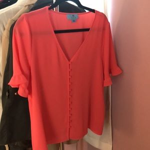 Cece pink flutter sleeve blouse new with tags